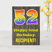 Carte 52e anniversaire : Rustic Faux Wood Look, Arc-en-c (Fleur jaune)