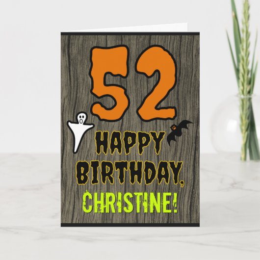 Carte 52e anniversaire : Thème Halloween Éffrayant, Nom (Devant)