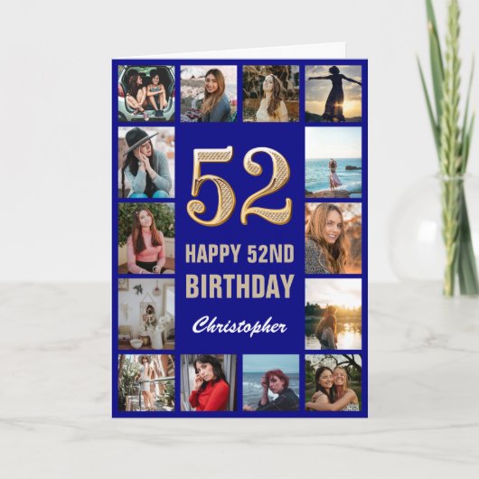 Carte 52e Joyeux Anniversaire Marine Bleu & Gold Photo C (Devant)