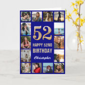 Carte 52e Joyeux Anniversaire Marine Bleu & Gold Photo C (Fleur jaune)