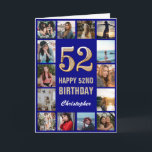 Carte 52e Joyeux Anniversaire Marine Bleu & Gold Photo C<br><div class="desc">52e Happy Birthday Navy Blue and Gold Photo Collage Birthday Card. Pour plus de personnalisation,  cliquez sur le bouton "Customiser" et utilisez notre outil de conception pour modifier ce modèle.</div>