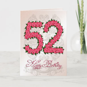 Carte 52ème anniversaire avec roses et feuilles