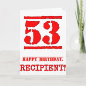 Carte 53e anniversaire : Amusant, Timbre en caoutchouc r (Devant)