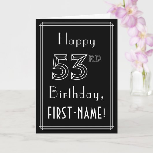 Carte 53e anniversaire : Art Déco Style # 53 & Nom perso (Orchidée)