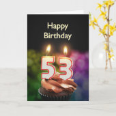 Carte 53e anniversaire avec gâteau et bougies (Fleur jaune)