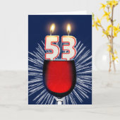 Carte 53e anniversaire avec vin et bougies (Fleur jaune)