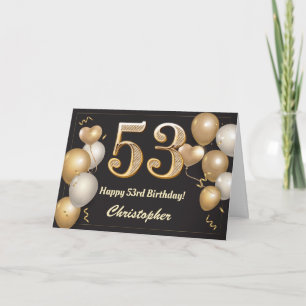 Carte 53e anniversaire Ballons noir et or Anniversaire