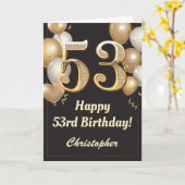 Carte 53e anniversaire Ballons Noir et Or Confetti (Fleur jaune)