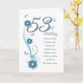 Carte 53e anniversaire en turquoise avec fleurs et papil (Fleur jaune)