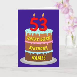 Carte 53e anniversaire : Fun Cake and Candles + Nom pers
