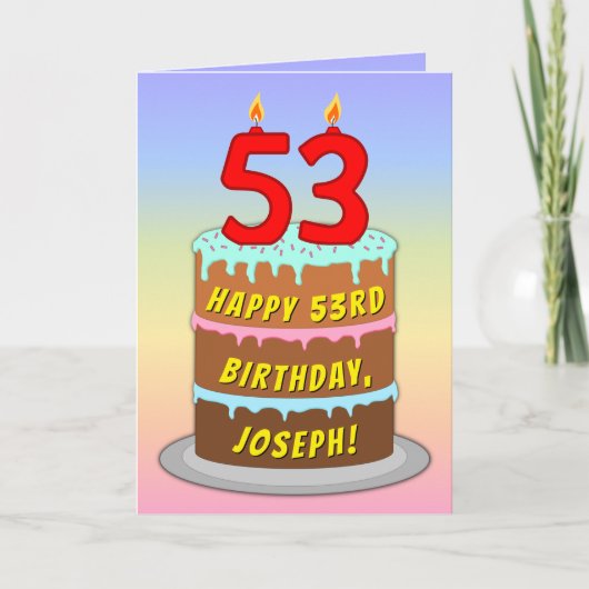 Carte 53e anniversaire — Fun Cake & Candles, avec nom pe (Devant)