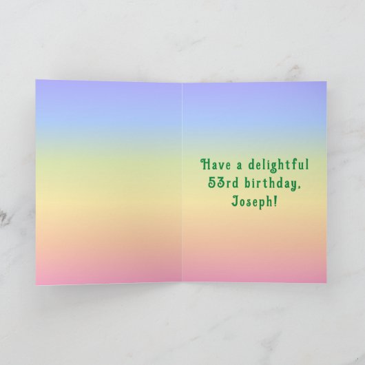 Carte 53e anniversaire — Fun Cake & Candles, avec nom pe (Intérieur)