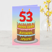 Carte 53e anniversaire — Fun Cake & Candles, avec nom pe (Fleur jaune)