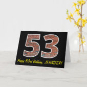 Carte 53e anniversaire - Motif de mur de briques "53" av (Fleur jaune)