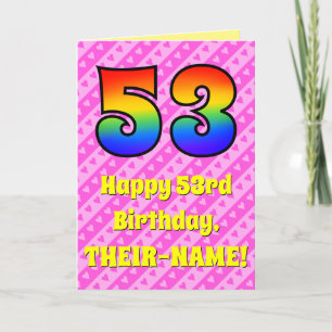 Carte 53e anniversaire : Pink Stripes & Hearts, Arc en c