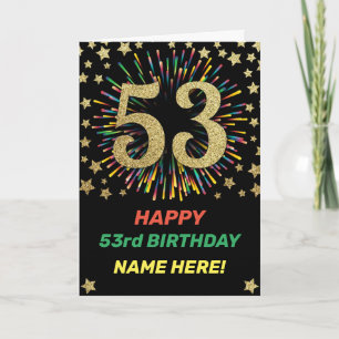 Carte 53e anniversaire Rainbow Firework Gold Joyeux anni