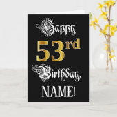 Carte 53e anniversaire — Script fantaisie; look or Faux; (Fleur jaune)