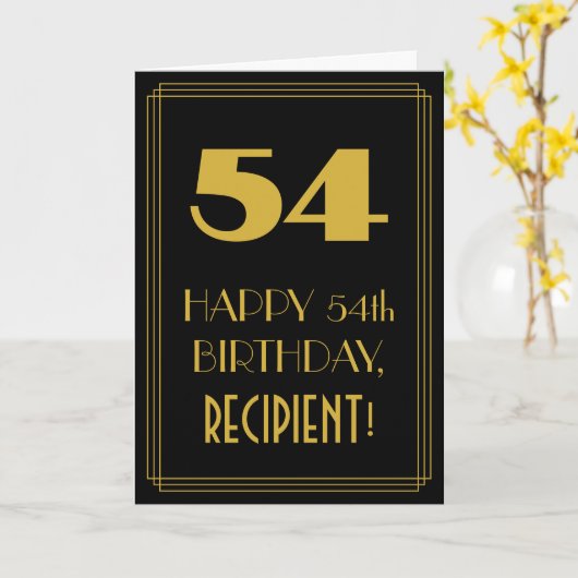 Carte 54e anniversaire - Art Déco Inspiré Look "54" & No (Fleur jaune)