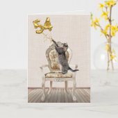 Carte 54e anniversaire Ballons et Tabby Cat (Fleur jaune)