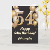 Carte 54e anniversaire Ballons Noir et Or Confetti (Fleur jaune)