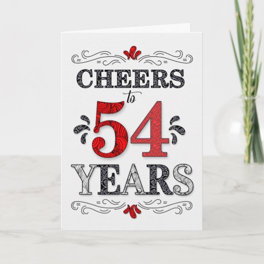 Carte 54e anniversaire Cheers en Motif noir blanc rouge (Devant)
