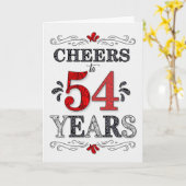 Carte 54e anniversaire Cheers en Motif noir blanc rouge (Fleur jaune)