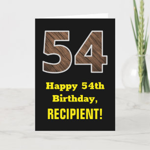 Carte 54e anniversaire : Nom, Motif Faux Wood Grain "54"