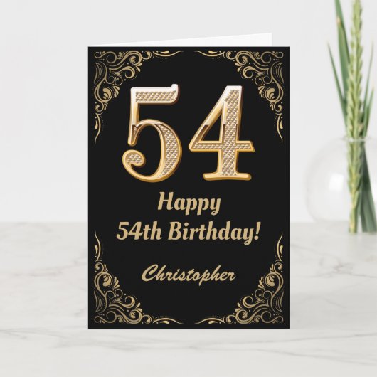 Carte 54e anniversaire Parties scintillant noir et or ca (Devant)