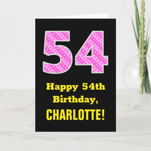 Carte 54e anniversaire : Pink Stripes and Hearts "54" + (Devant)