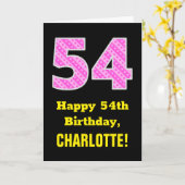Carte 54e anniversaire : Pink Stripes and Hearts "54" + (Fleur jaune)
