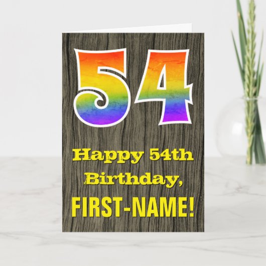 Carte 54e anniversaire : Rustic Faux Wood Look, Rainbow  (Devant)