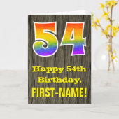 Carte 54e anniversaire : Rustic Faux Wood Look, Rainbow  (Fleur jaune)