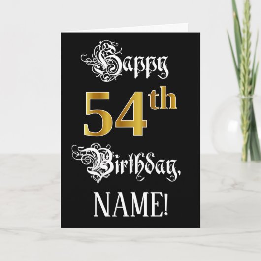 Carte 54e anniversaire — Script fantaisie; look or Faux; (Devant)