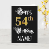 Carte 54e anniversaire — Script fantaisie; look or Faux; (Fleur jaune)