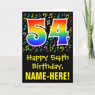 Carte 54e anniversaire : Symboles de musique colorée + A
