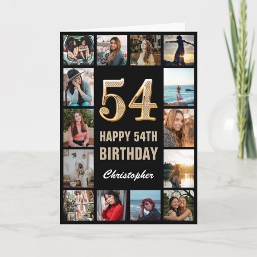 Carte 54e Joyeux Anniversaire Black and Gold Photo Colla (Devant)