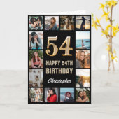 Carte 54e Joyeux Anniversaire Black and Gold Photo Colla (Fleur jaune)