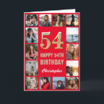 Carte 54e Joyeux Anniversaire Collage photo rouge et or<br><div class="desc">54th Happy Birthday Red and Gold Photo Collage Birthday Card. Pour plus de personnalisation,  cliquez sur le bouton "Customiser" et utilisez notre outil de conception pour modifier ce modèle.</div>