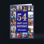 Carte 54e Joyeux Anniversaire Marine Bleu & Gold Photo C<br><div class="desc">54th Happy Birthday Navy Blue and Gold Photo Collage Birthday Card. Pour plus de personnalisation,  cliquez sur le bouton "Customiser" et utilisez notre outil de conception pour modifier ce modèle.</div>