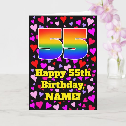 Carte 55e anniversaire : Amour Hearts Motif, Arc-en-ciel (Orchidée)