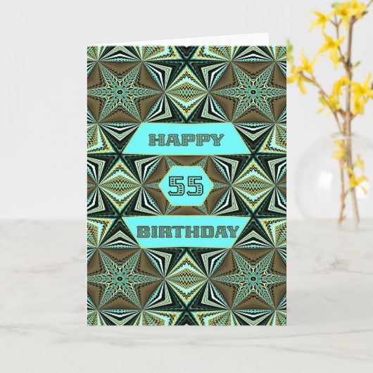 Carte 55e anniversaire avec Green Abstract Design (Fleur jaune)