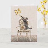 Carte 55e anniversaire Ballons et Tabby Cat (Fleur jaune)
