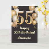 Carte 55e anniversaire Ballons Noir et Or Confetti (Fleur jaune)