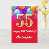 Carte 55e anniversaire Ballons rouges et dorés (Fleur jaune)