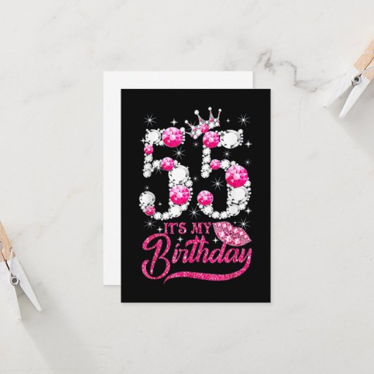 Carte 55e anniversaire Chaussures à talon élevé Diamant (Devant/Arrière en situation)