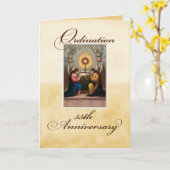 Carte 55e anniversaire d'Ordination Anges à l'autel (Fleur jaune)