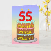 Carte 55e anniversaire — Fun Cake & Candles, avec nom pe (Fleur jaune)