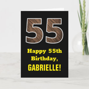 Carte 55e anniversaire : Nom, Motif Faux Wood Grain "55"