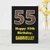 Carte 55e anniversaire : Nom, Motif Faux Wood Grain "55" (Fleur jaune)