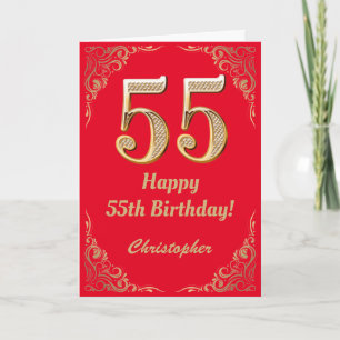 Carte 55e anniversaire Parties scintillant rouge et or